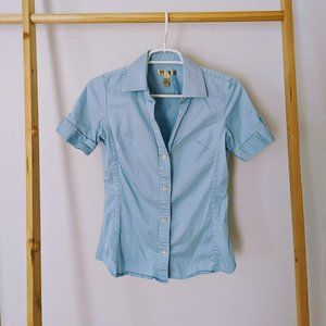BANANA REPUBLIC Tailor-Fit V Neck Blue Size S Stretch Button Down Shirt Woman